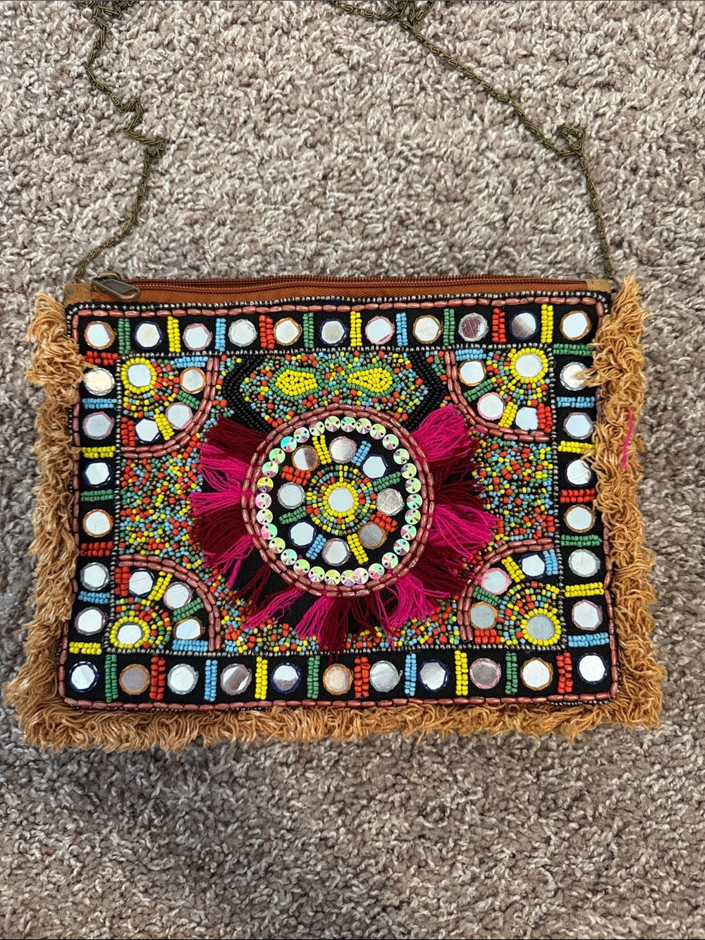 Embroidered Beaded Fringe clutch